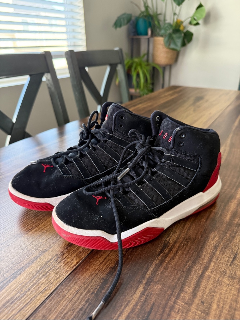 Jordan Black & Red Suede High-Top Sneakers